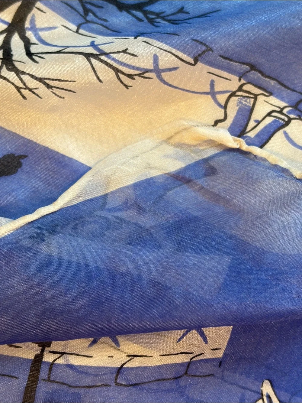 Vintage Silk Scarf Amazing Novelty Print People Fighting The Wind 32 X 33”